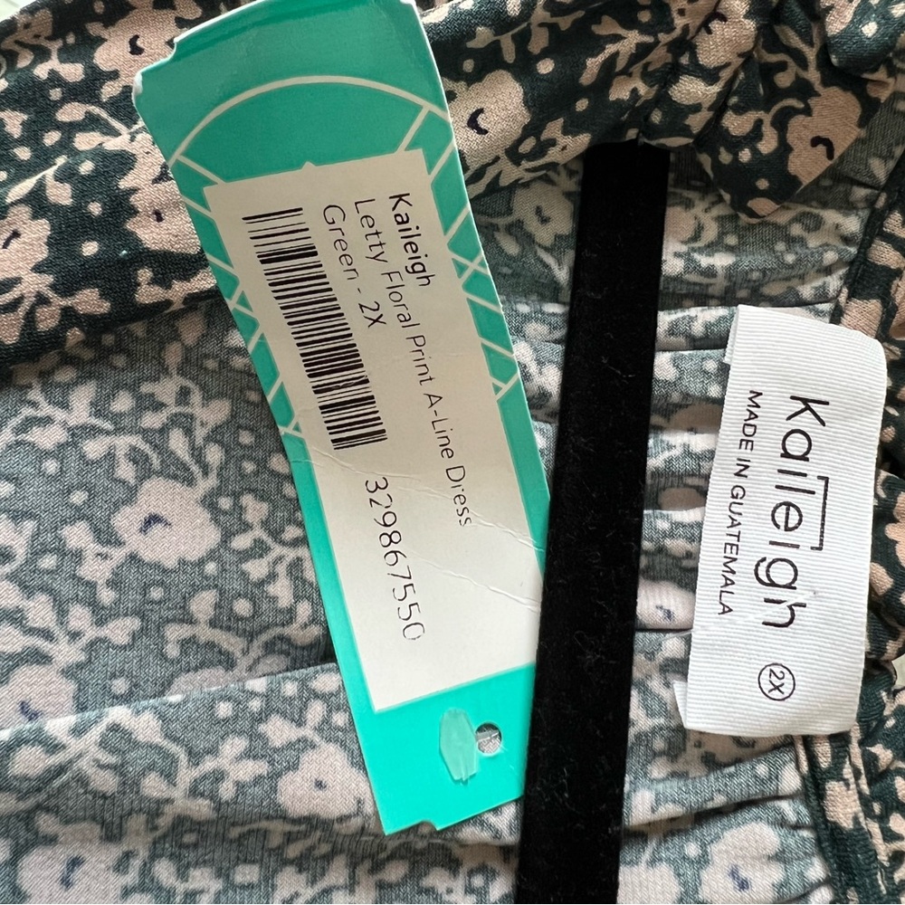 Floral Dark Green and Cream A-Line Dress - Picture 3 of 3